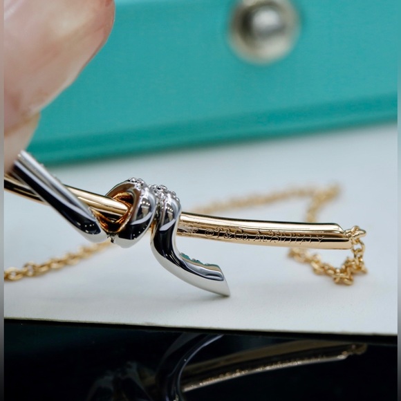 Women's Tiffany & Co. Knot 18K Yellow & White Gold Diamond Pendant Necklace - Picture 2 of 4